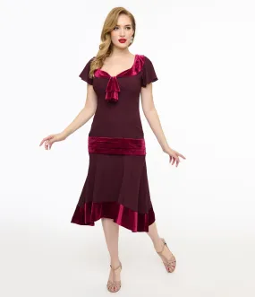 Unique Vintage 1920s Burgundy Wilshire Flapper Day Dress