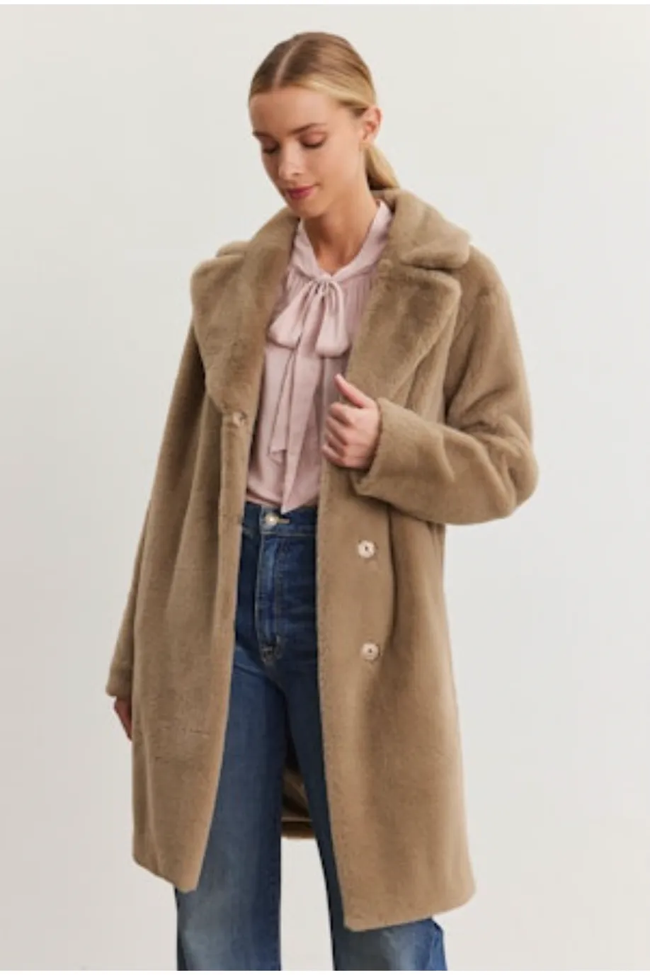 Velvet by Graham & Spencer Evalyn 05 Long Faux Fur Coat | Cafe