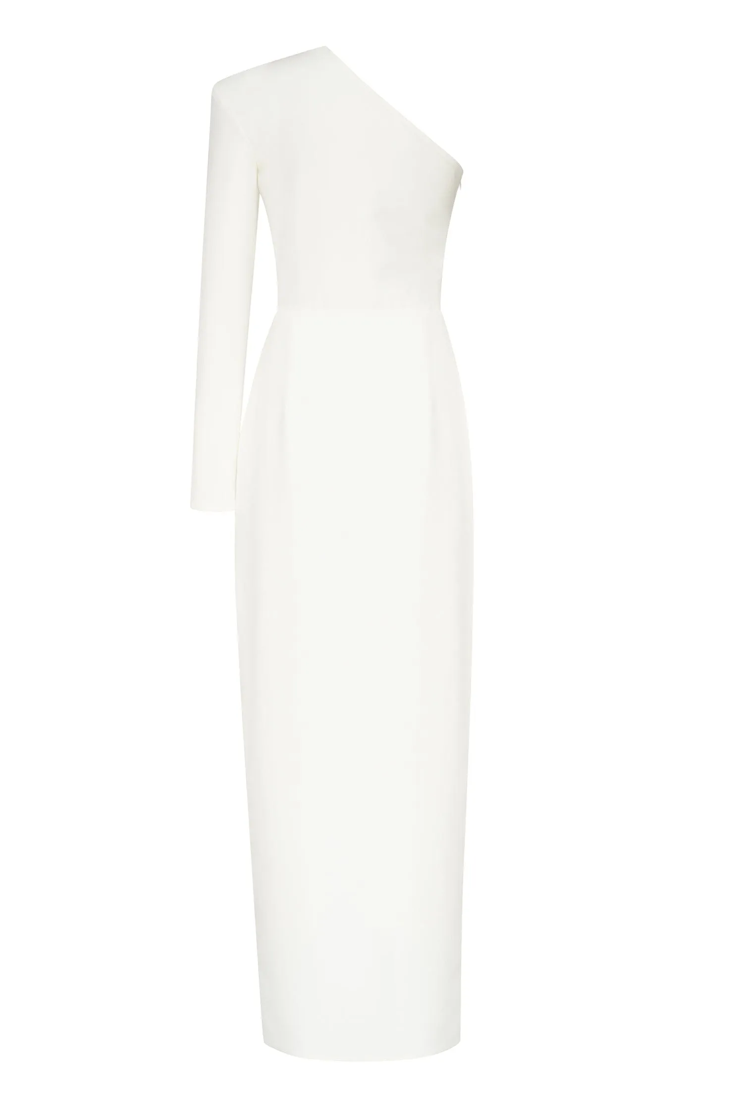 White Long-sleeved dress with sharp shoulder cut