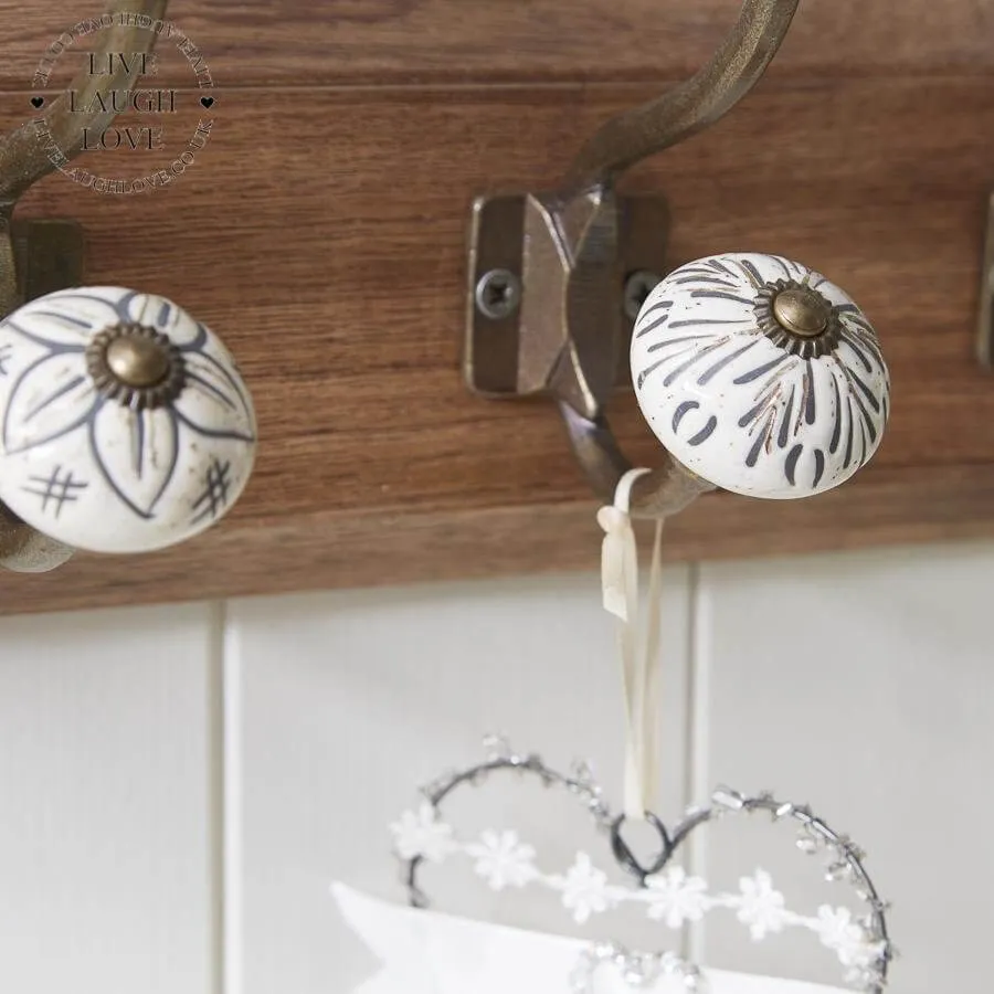 Wooden Backed Wall Hooks W/ Decorative Ceramic Knobs