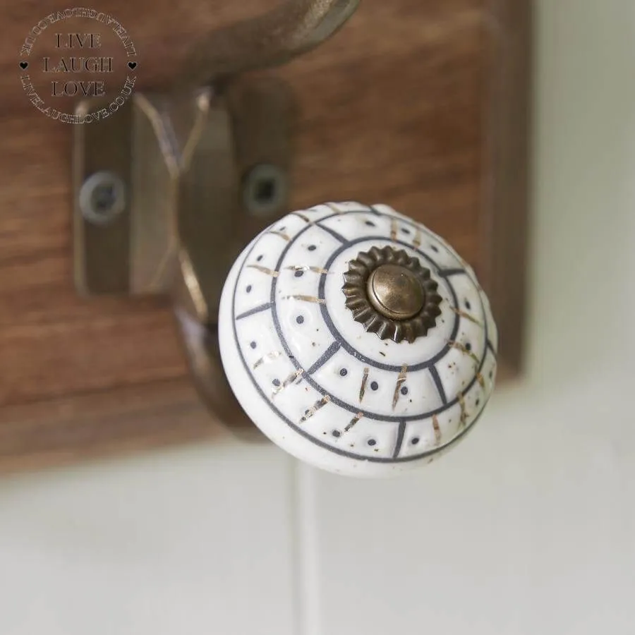 Wooden Backed Wall Hooks W/ Decorative Ceramic Knobs