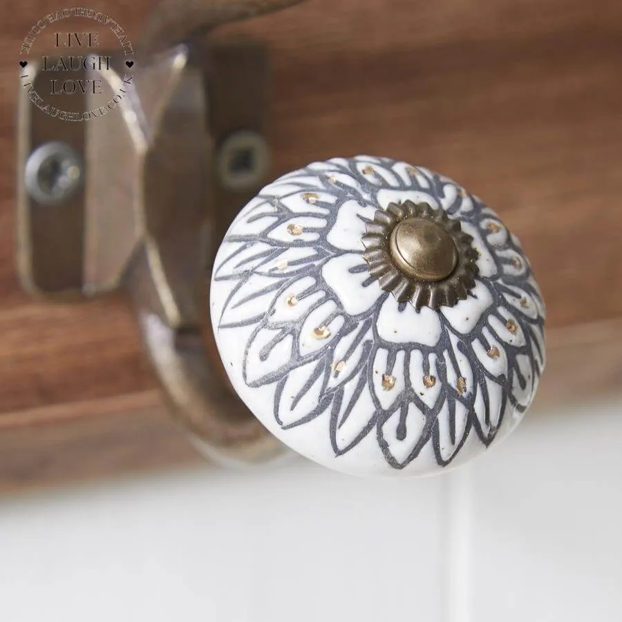 Wooden Backed Wall Hooks W/ Decorative Ceramic Knobs