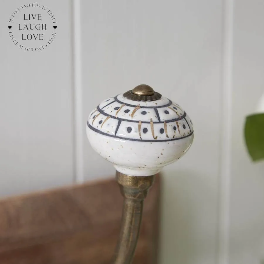 Wooden Backed Wall Hooks W/ Decorative Ceramic Knobs